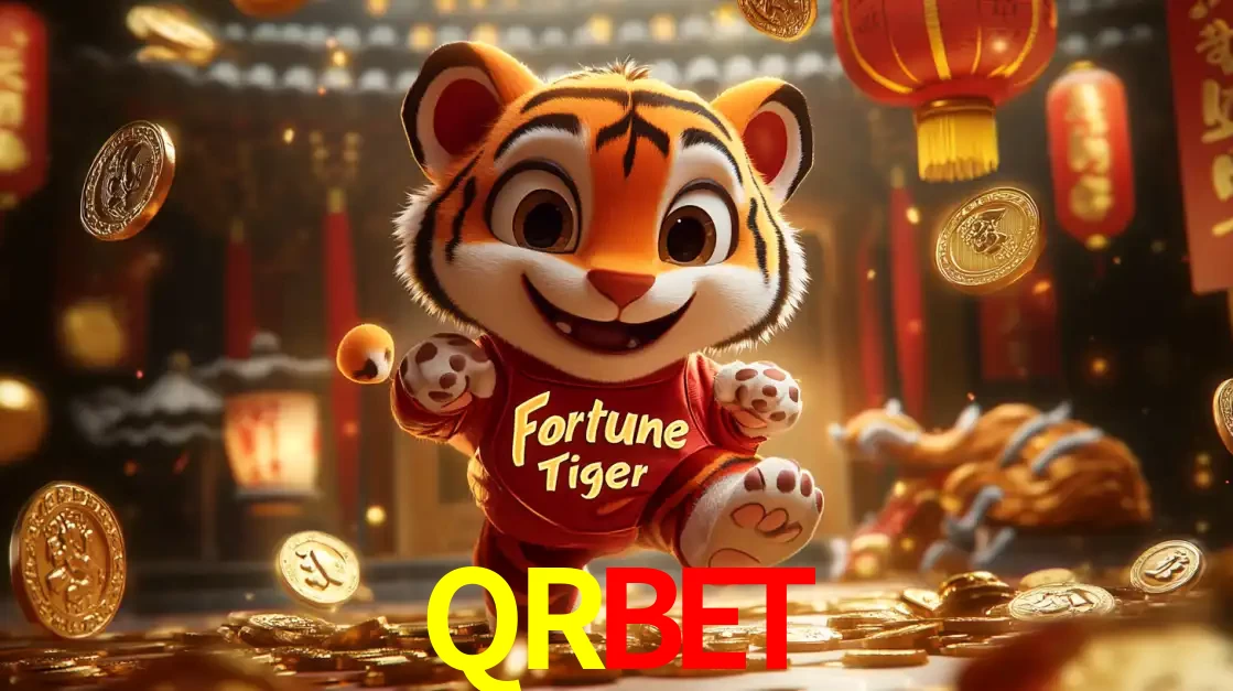 O alegre personagem do Fortune Tiger correndo sobre um caminho de moedas de ouro, simbolizando os grandes prêmios e a diversão do popular jogo de slot do QRBET.