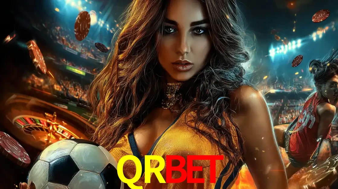 Mulher segurando uma bola de futebol em uma montagem que mistura a paixão esportiva com a emoção da roleta de cassino, tudo disponível na plataforma QRBET.